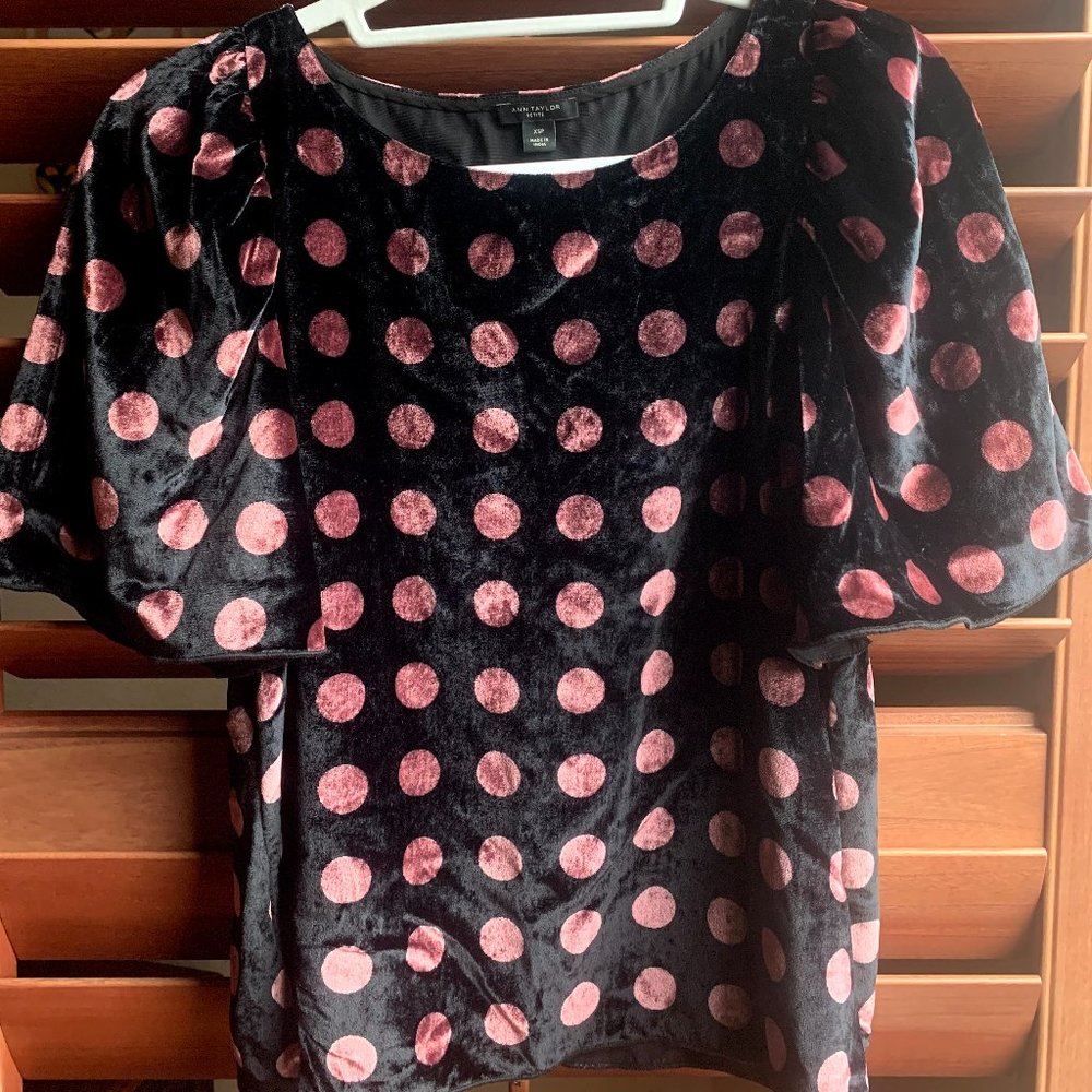 Ann Taylor Velvet Black/Pink Top - XSP